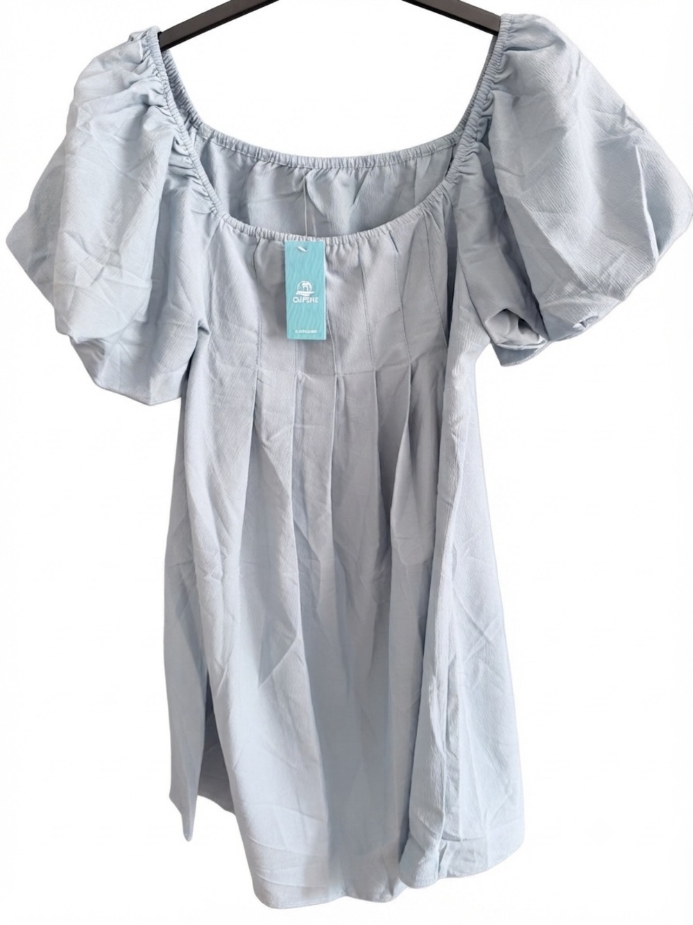 Cupshe Blue Square-Neck Puff Sleeve Dress - Picture 3 of 5